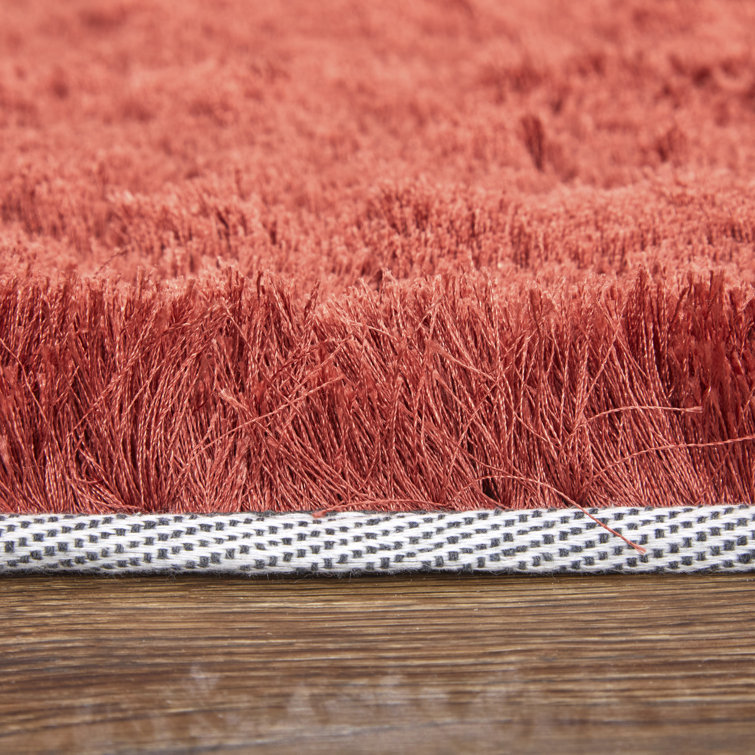 Luxurious Red Synthetic Fur Tufted Handmade Rug
