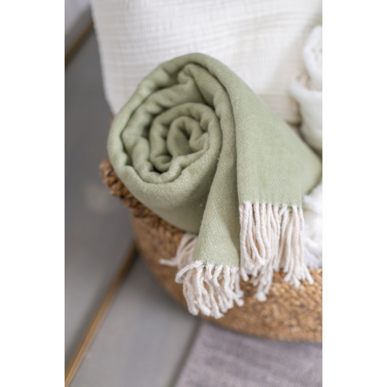 Mustard Yellow Cotton Throw Blanket with Tassels