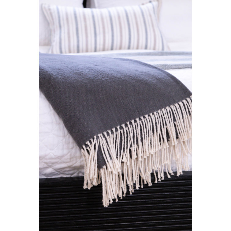 Charcoal Black Cotton Fringed Throw Blanket