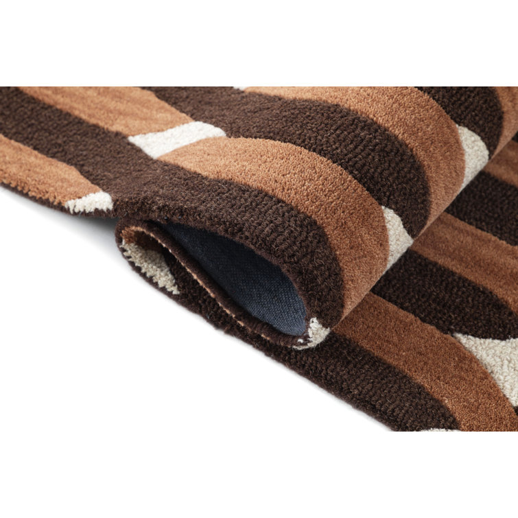 Retro Black and Brown Hand-Tufted Wool Rug, 5' x 8'