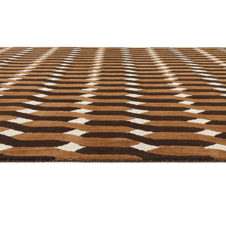 Retro Black and Brown Hand-Tufted Wool Rug, 5' x 8'
