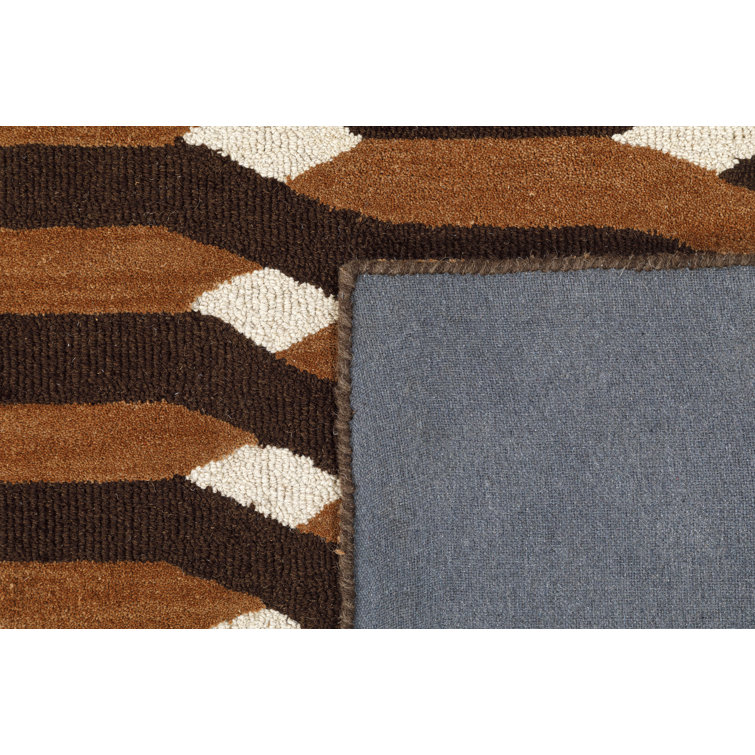Retro Black and Brown Hand-Tufted Wool Rug, 5' x 8'