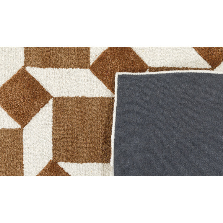 Retro Brown and White Hand-Tufted Wool Geometric Rug