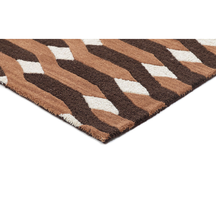 Retro Black and Brown Hand-Tufted Wool Rug, 5' x 8'