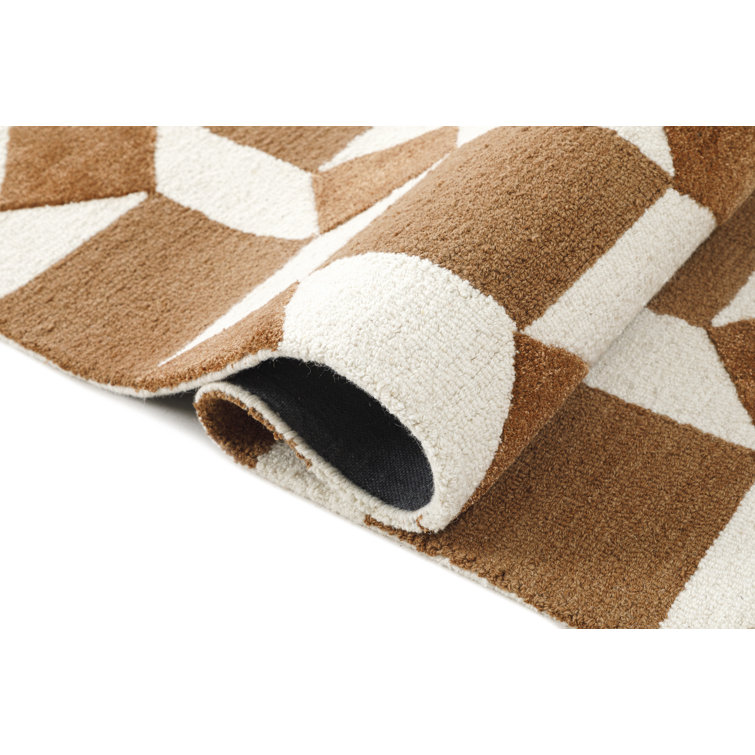 Retro Brown and White Hand-Tufted Wool Geometric Rug