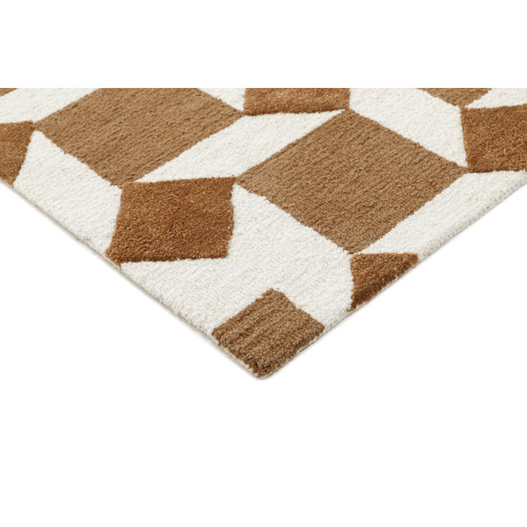 Retro Brown and White Hand-Tufted Wool Geometric Rug