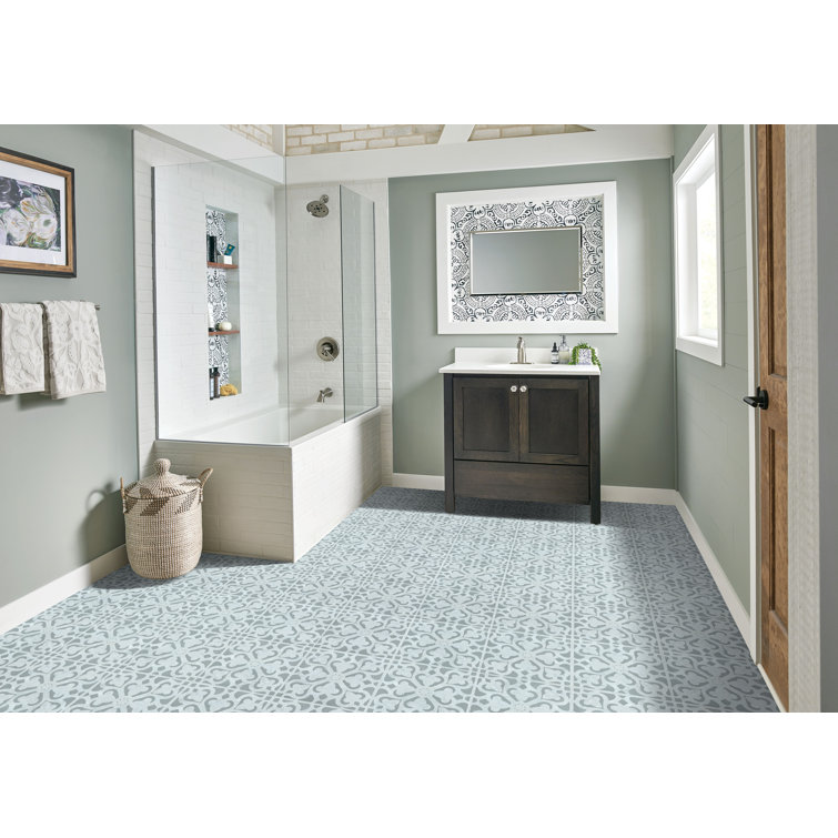 Tuscan Villa Gray Patterned Waterproof Peel and Stick Vinyl Tile