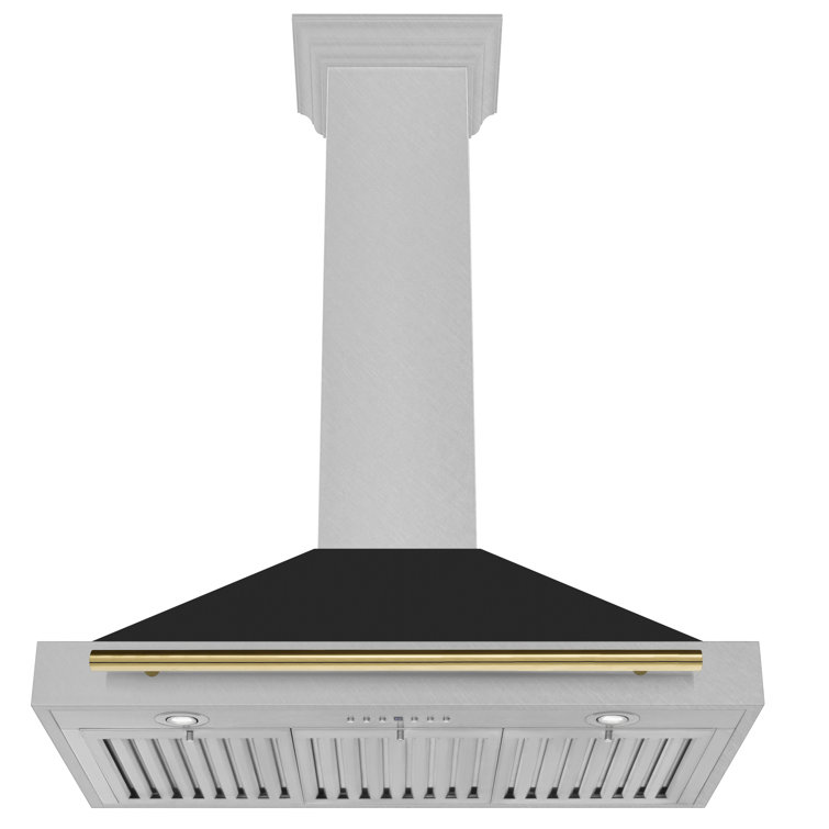 36" Stainless Steel Convertible Range Hood with Gold Handle