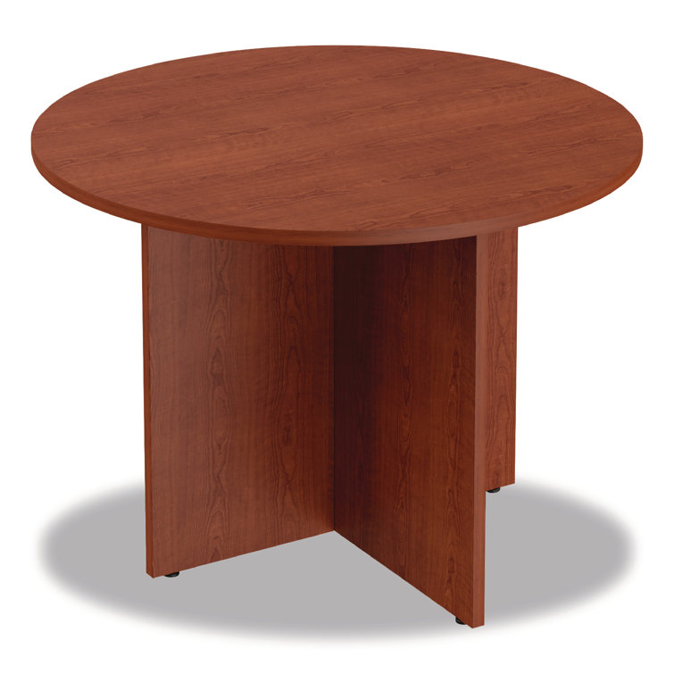 Cherry Round Wood Conference Table with X-Base