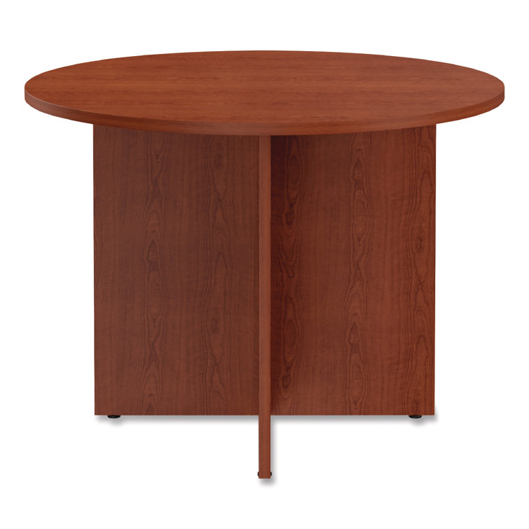 Cherry Round Wood Conference Table with X-Base