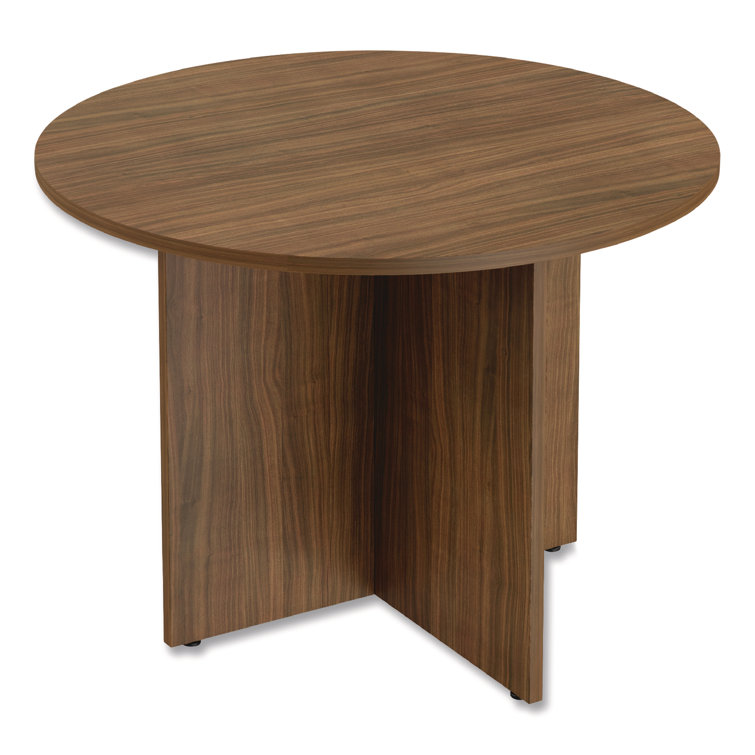 Walnut Round Wood Conference Table with X-Base