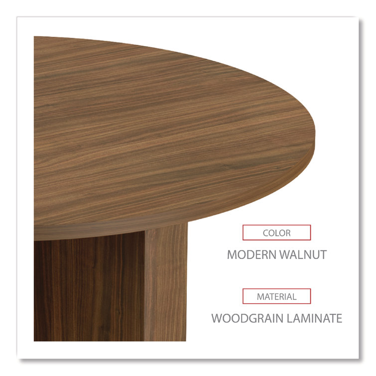 Walnut Round Wood Conference Table with X-Base
