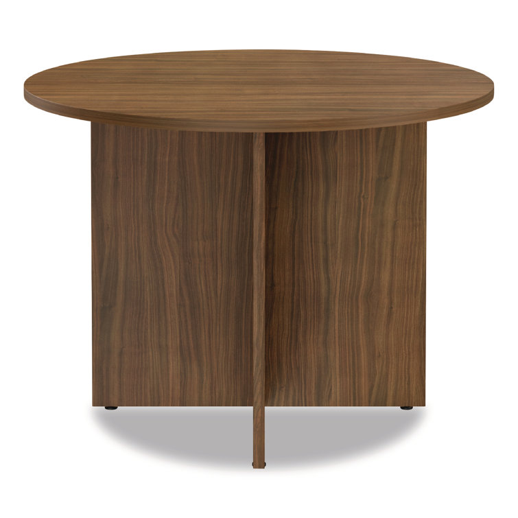 Walnut Round Wood Conference Table with X-Base