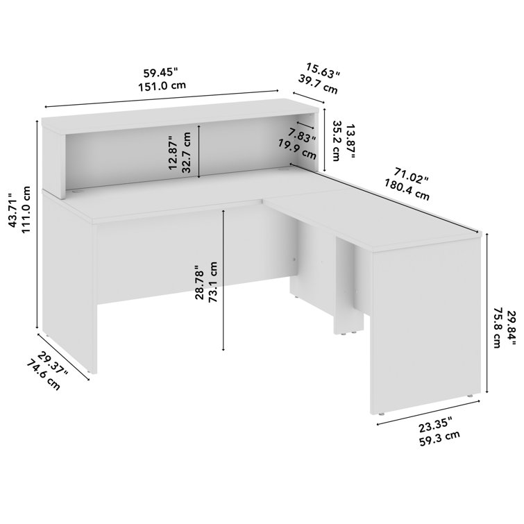 Natural Elm L-Shaped Reception Desk with Raised Shelf
