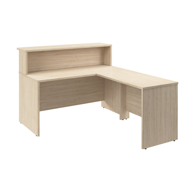 Natural Elm L-Shaped Reception Desk with Raised Shelf