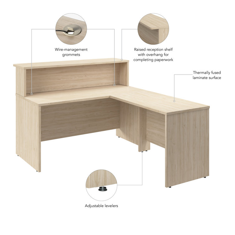 Natural Elm L-Shaped Reception Desk with Raised Shelf