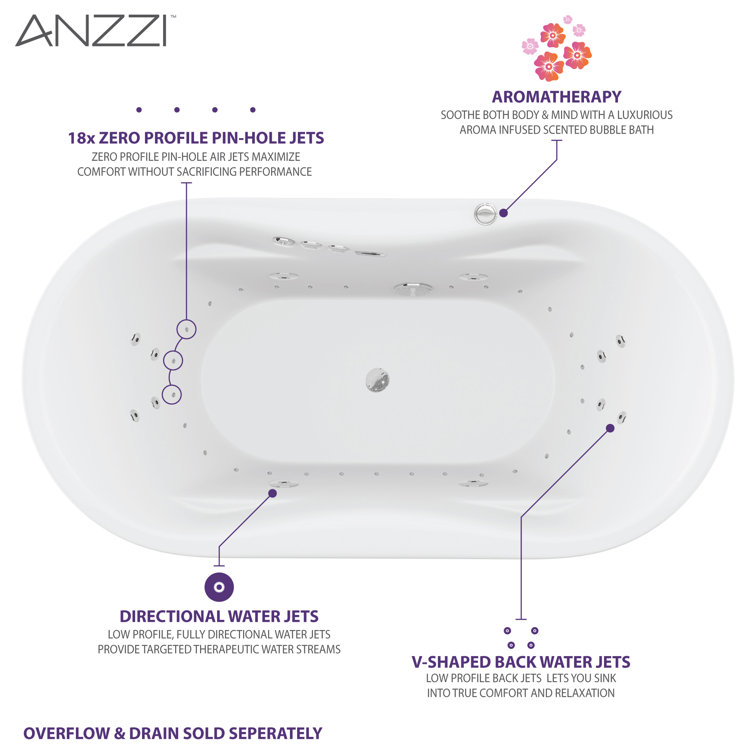 Lori 71'' White Freestanding Acrylic Whirlpool and Air Bathtub