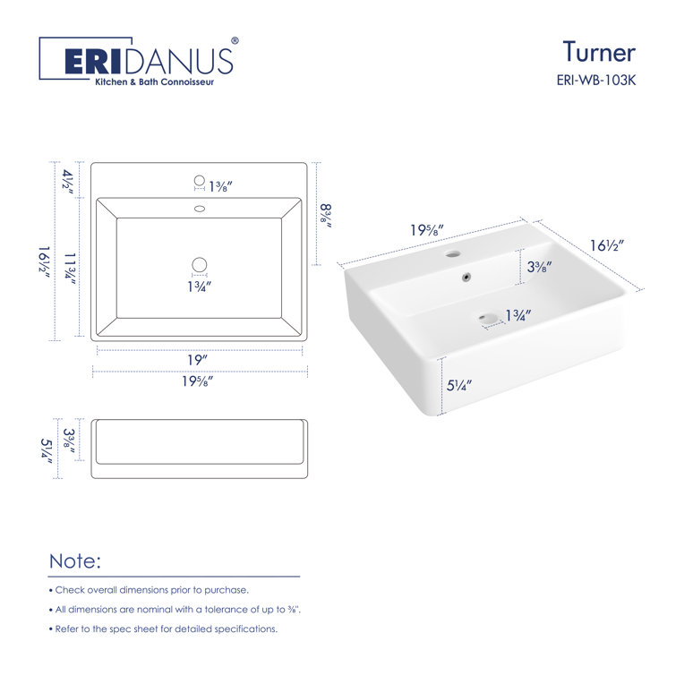 Turner 20" White Ceramic Rectangular Wall-Mount Bathroom Sink