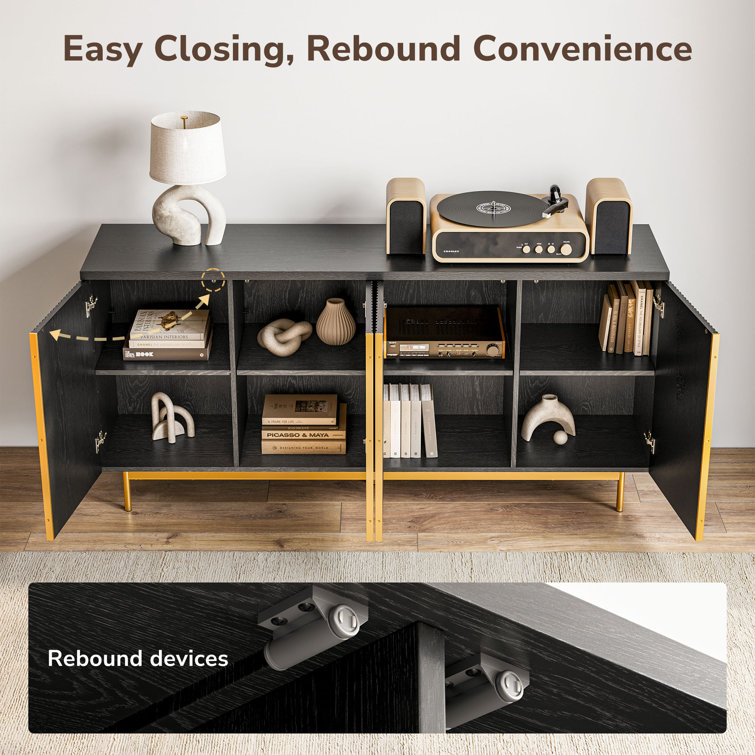 Ebony 63" Modern Sideboard Buffet Cabinet with Fluted Doors