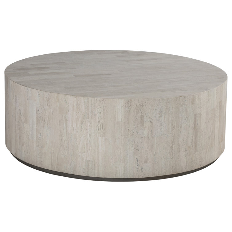 Cassio Round Gray Travertine Drum Cocktail Table