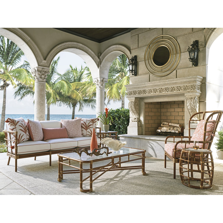 White Cushioned Bamboo and Aluminum Outdoor Patio Sofa