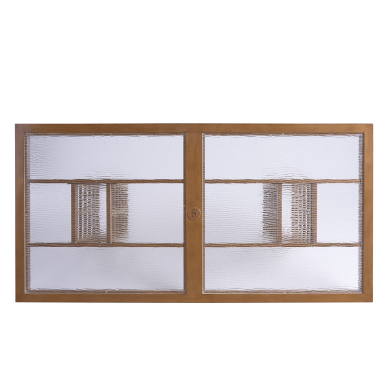 Brown Leather-Like Bamboo Rectangular Dining Table with Wavy Glass Top