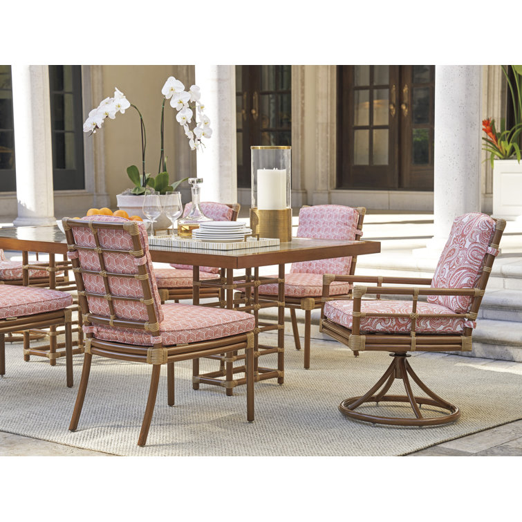 Brown Leather-Like Bamboo Rectangular Dining Table with Wavy Glass Top