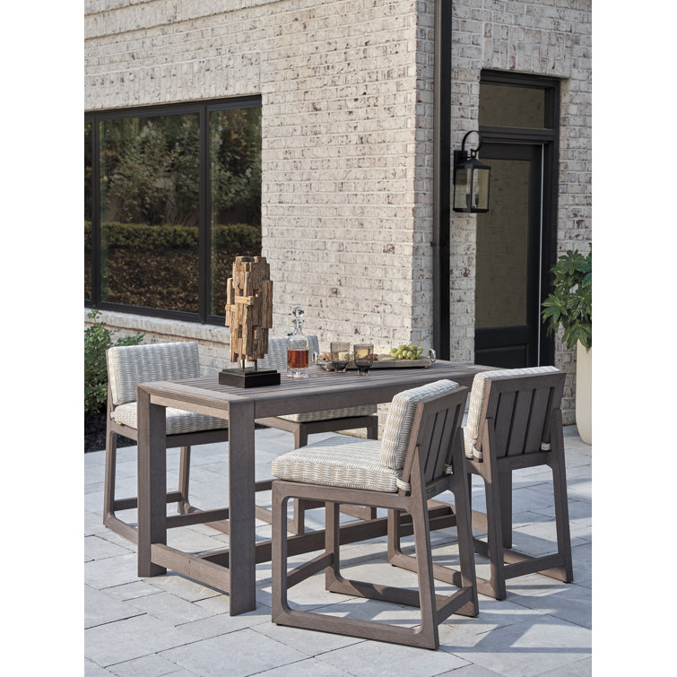 Taupe Gray Teak Outdoor Counter Stool with Cushion