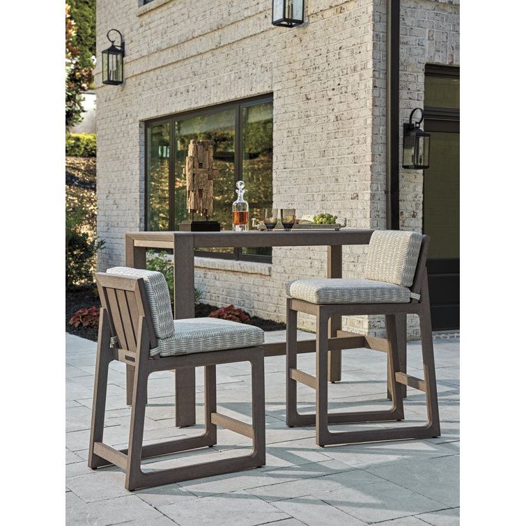 Taupe Gray Teak Outdoor Counter Stool with Cushion