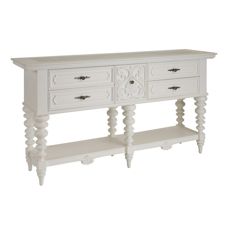 French Country White Marble Top 76'' Sideboard with 5 Drawers