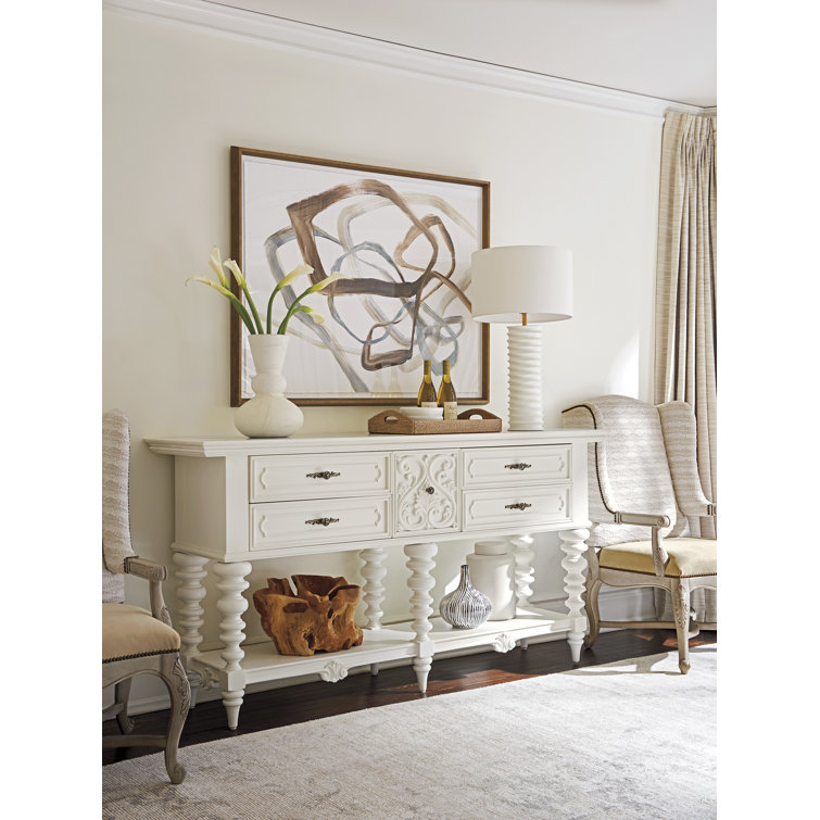 French Country White Marble Top 76'' Sideboard with 5 Drawers
