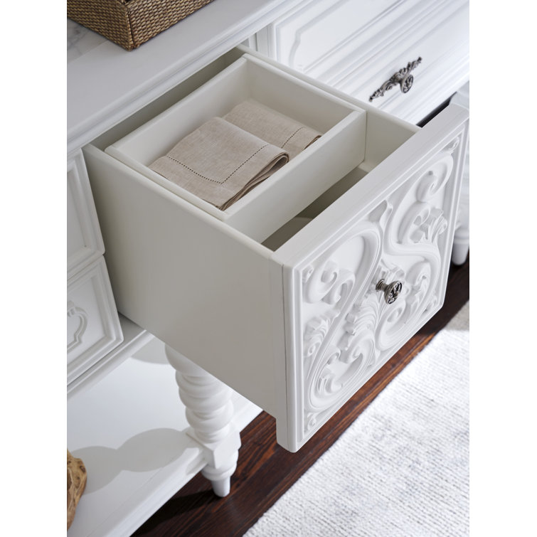 French Country White Marble Top 76'' Sideboard with 5 Drawers