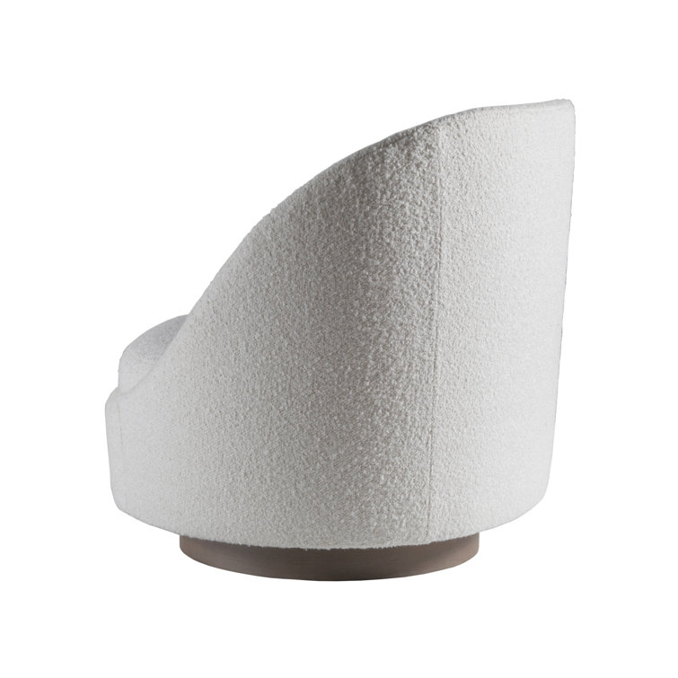 Warm White Boucle Swivel Chair with Driftwood Base