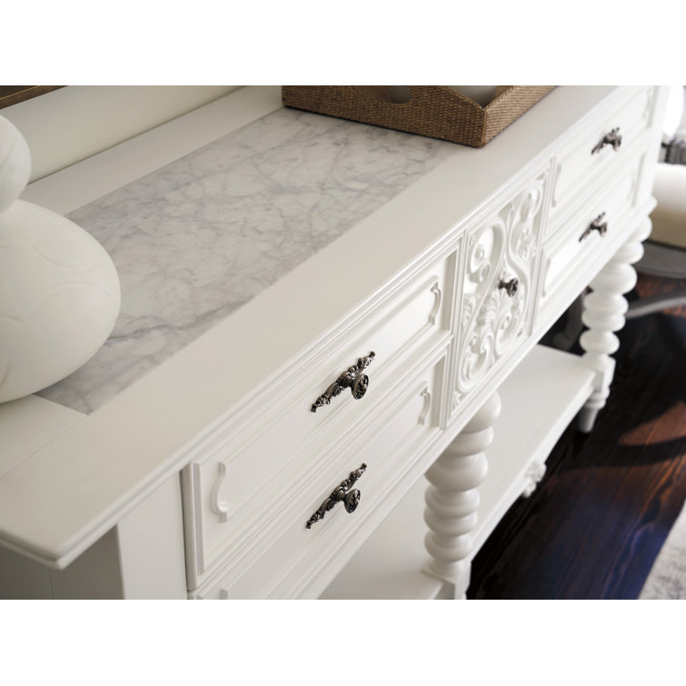 French Country White Marble Top 76'' Sideboard with 5 Drawers