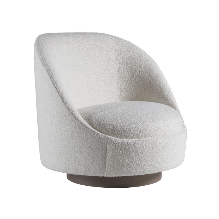 Warm White Boucle Swivel Chair with Driftwood Base
