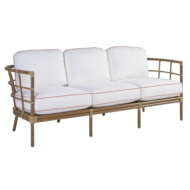 White Cushioned Bamboo and Aluminum Outdoor Patio Sofa