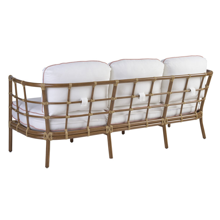 White Cushioned Bamboo and Aluminum Outdoor Patio Sofa