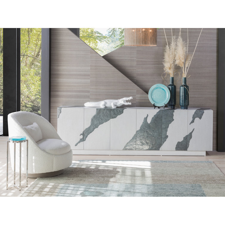 Nordic White and Gray Oak Media Console with Zinc Inserts