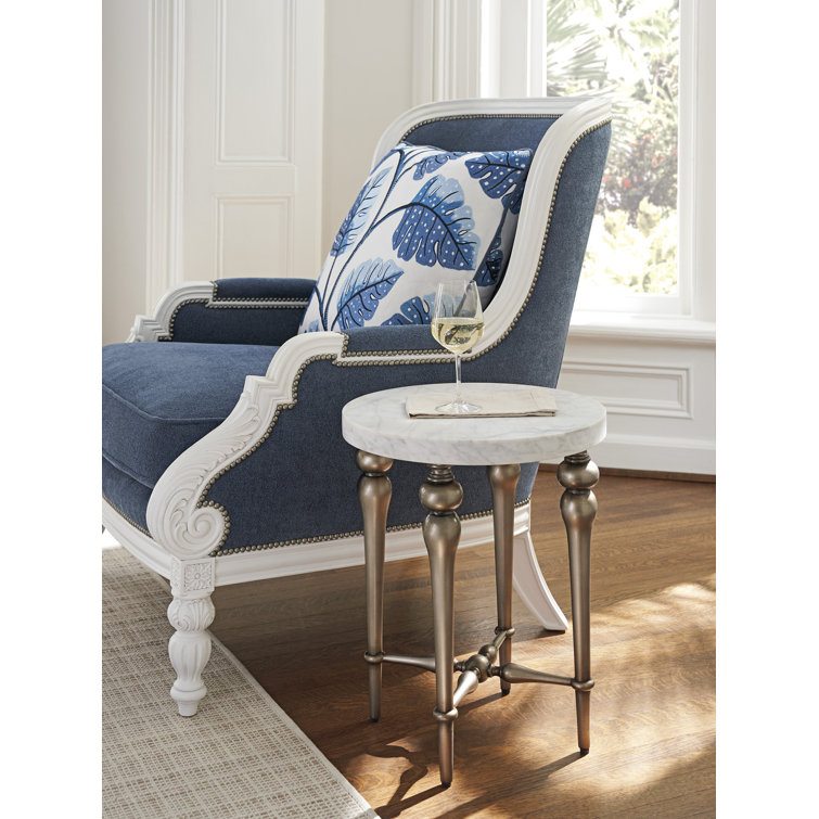 Antique Silver and White Marble Round End Table