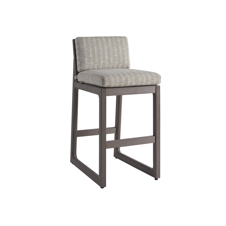 Taupe-Gray Teak Outdoor Bar Stool with Cushioned Seat