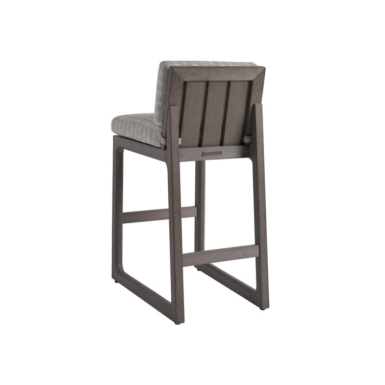 Taupe-Gray Teak Outdoor Bar Stool with Cushioned Seat