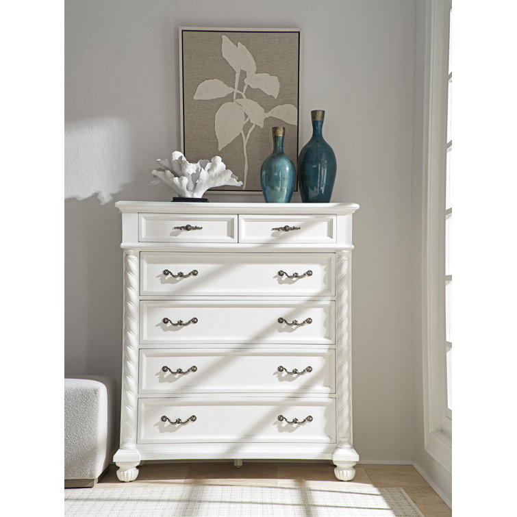 White Solid Wood 48'' French Country 6-Drawer Chest