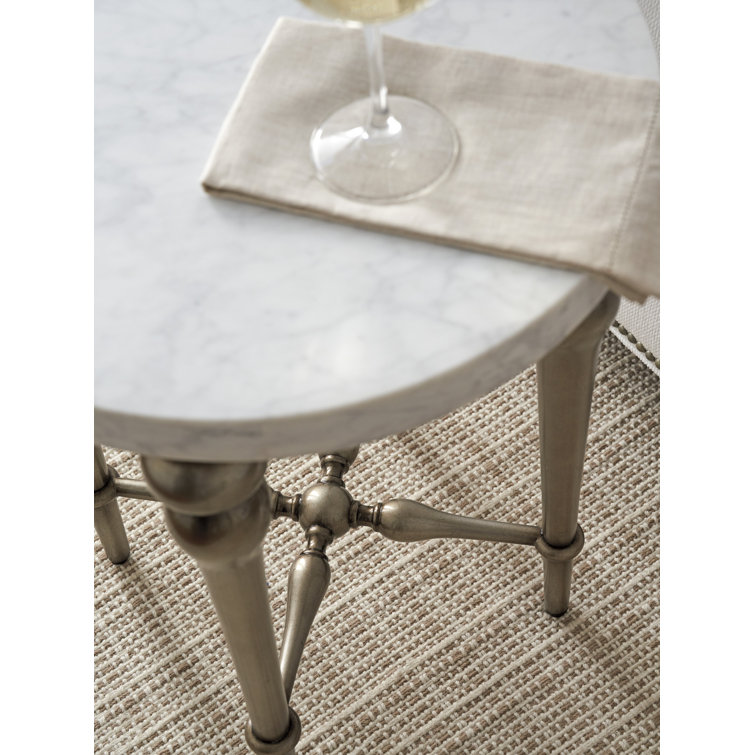 Antique Silver and White Marble Round End Table