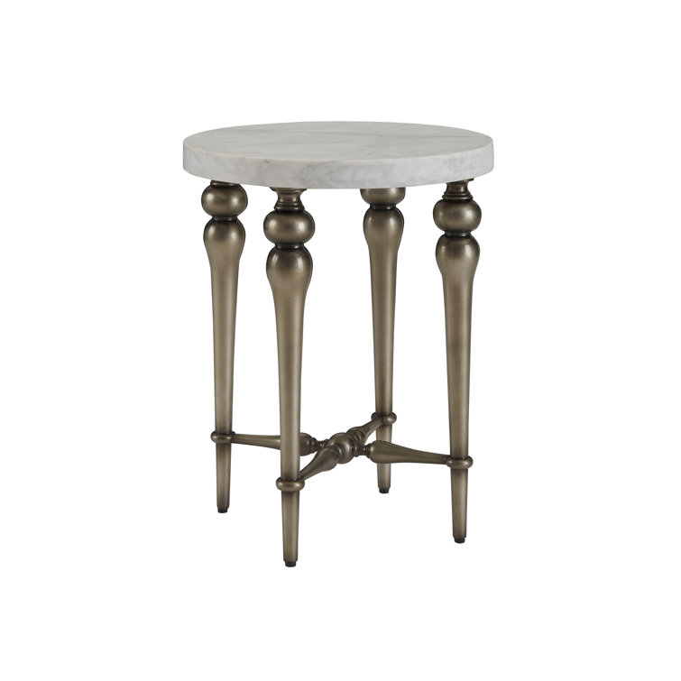 Antique Silver and White Marble Round End Table