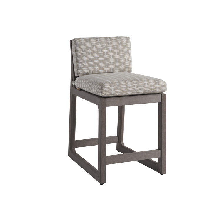 Taupe Gray Teak Outdoor Counter Stool with Cushion