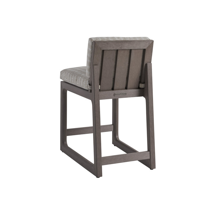 Taupe Gray Teak Outdoor Counter Stool with Cushion