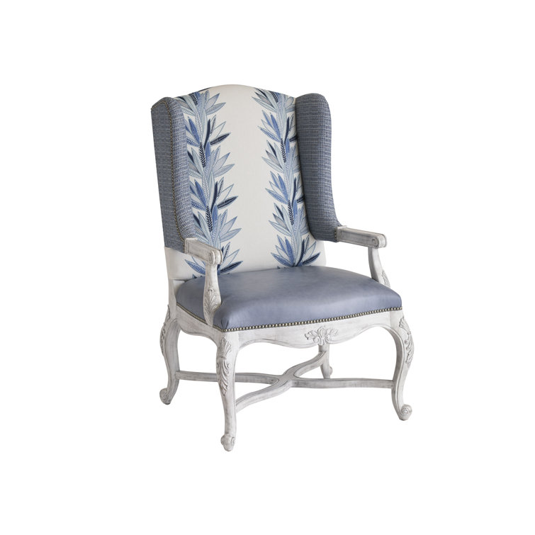 Gray and Blue Leather Upholstered Armchair with Manufactured Wood Frame