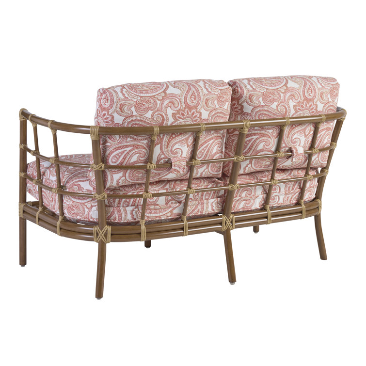 Sandpiper Bay 58'' Coastal Loveseat with Leather-Wrapped Bamboo and Sunbrella Cushions