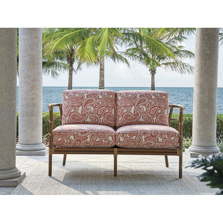 Sandpiper Bay 58'' Coastal Loveseat with Leather-Wrapped Bamboo and Sunbrella Cushions