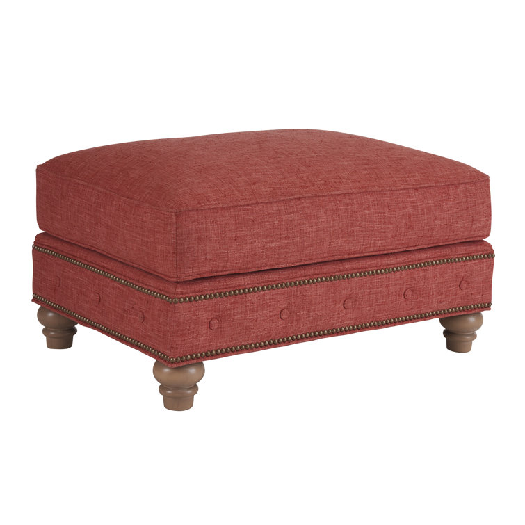 Carmen Red Upholstered Ottoman with Gold Nailhead Trim